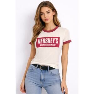 Vintage 90s Hershey’s Milk Chocolate Ringer Tee USA Made Slim Fit Small